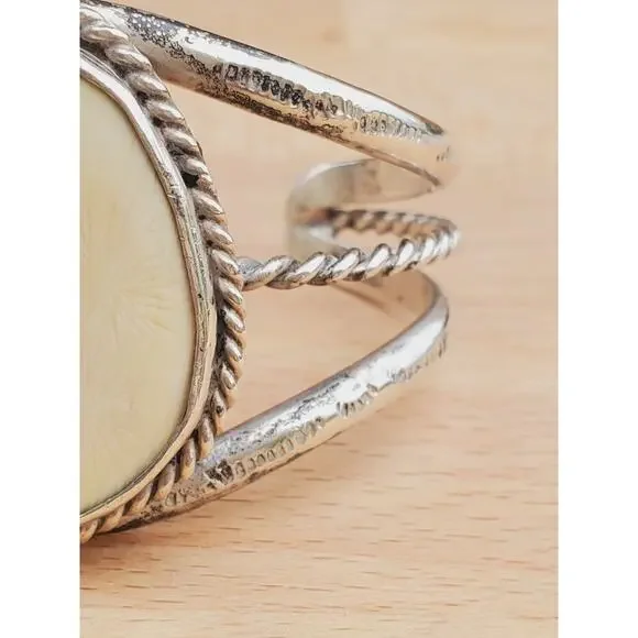 Navajo White Bone Sterling Silver Twisted Rope Cuff Bracelet Small 6.5in - Picture 5 of 9